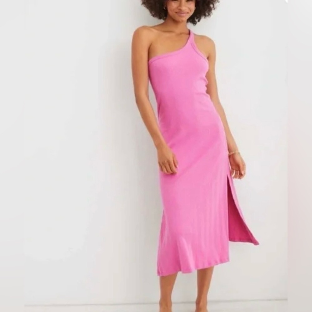 Aerie Women’s Pink One-Shoulder Ribbed Dress